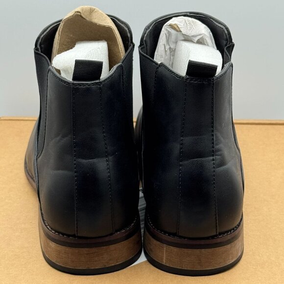 Vance Landon Black Vegan Leather Chelsea Boots Wooden Heel Rubber Sole 11 W - Picture 4 of 10